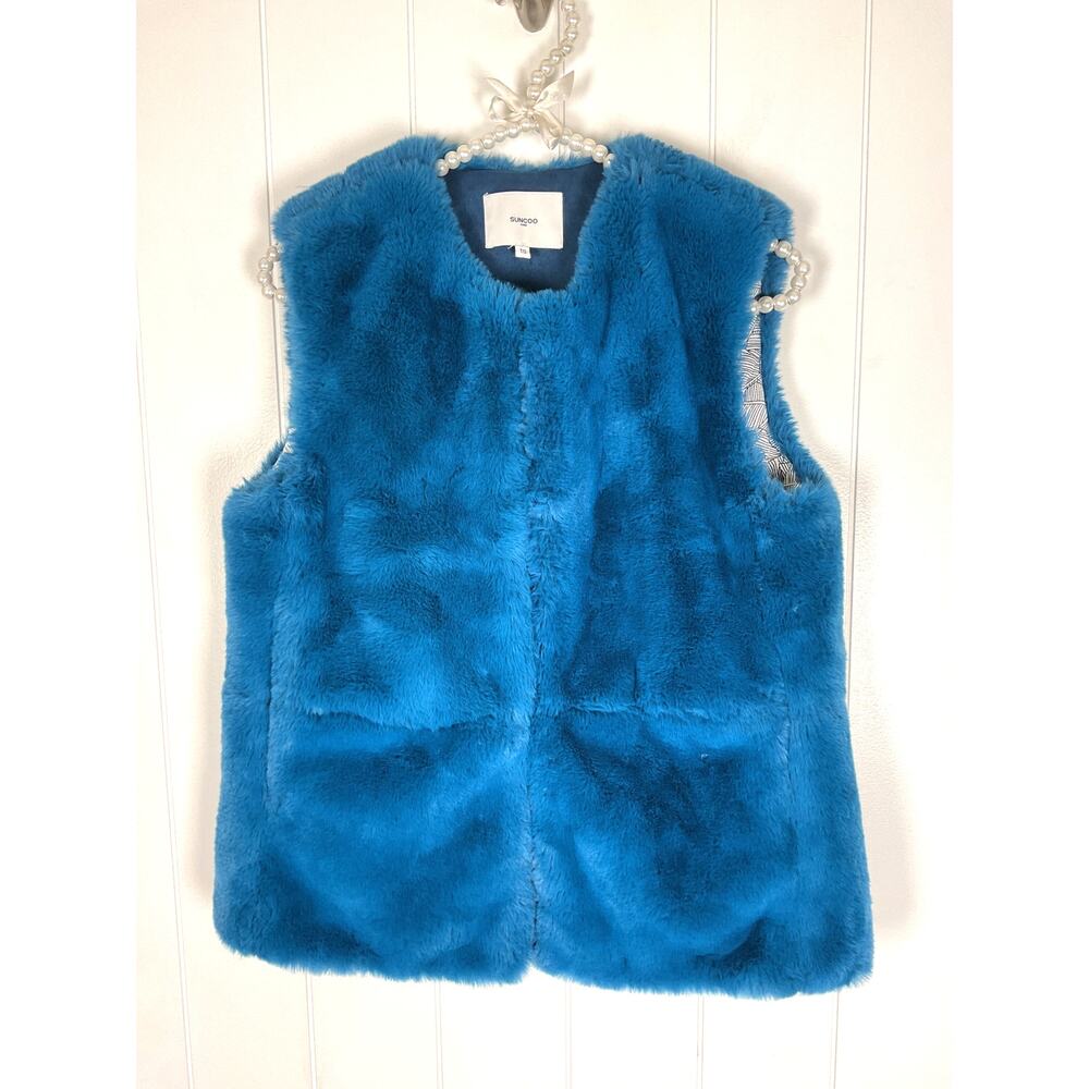Suncoo Paris Women's Manteau Eva Teal Faux Fur‎ Vest Size T0/XS
